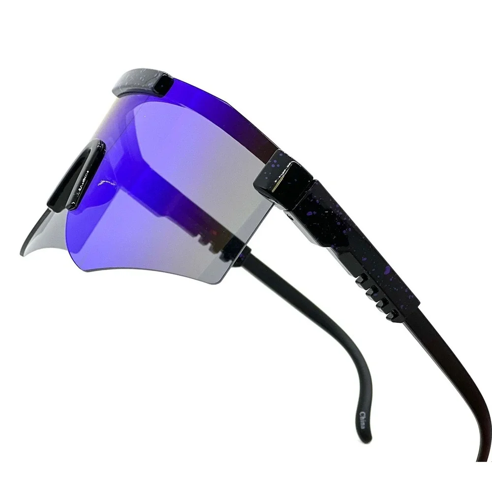 Shield Sunglasses Blue Mirrored Lens Sport Rimless Oversized Beach Fishing Gafas